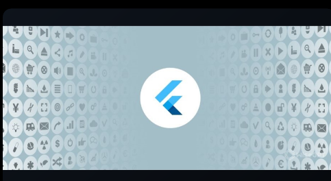 Flutter logo on a pale blue background